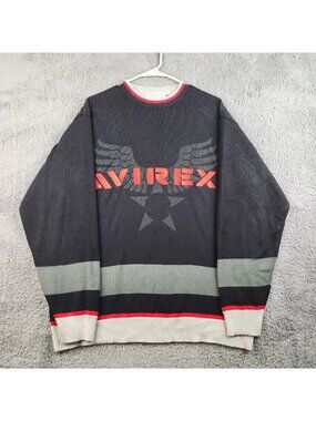 VTG Avirex Crewneck Sweater Men's Large Double Sided Graphic Spell Out Varsity